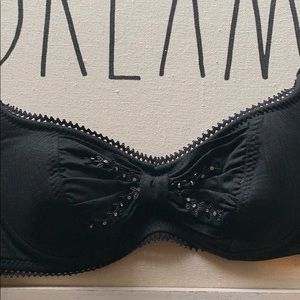 Betsey John Swim Black Bikini Top Bow Rhinestones